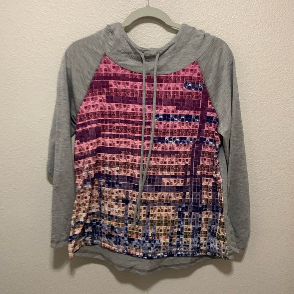 Christopher & Banks Women’s Petite Drawstring Hoodie Size MP Gray/Pink